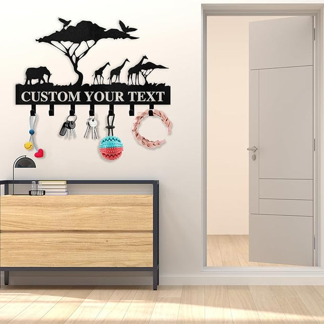 Dyoart Personalized Key Holder for Wall | Custom Name Metal Cabin Key Hooks | Coat Hook Key Rack Wall Mount | Metal Wall Key Holder | Animal Theme African Art Decor for Living Room Hallway Office