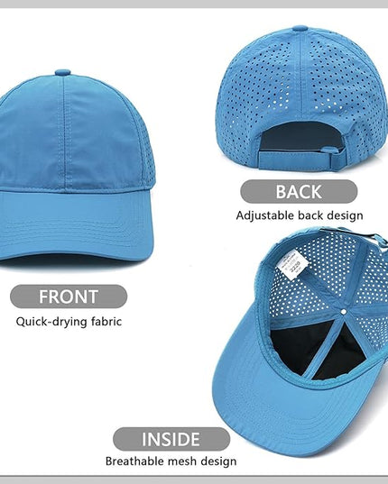 Xinveen Quick Dry Baseball Cap Curved Brim Snapback Hat Laser Cut Mesh Ball Cap Golf Ball Cap for Men Women