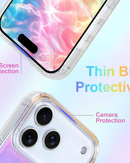 Glitter Case for iPhone 17 Pro Case for Women Girls [ Compatible with Magsafe ] Clear Cute Girly Aesthetic Gradient Rainbow Sparkly Bling Magnetic Phone Cover, Iridescent Colors