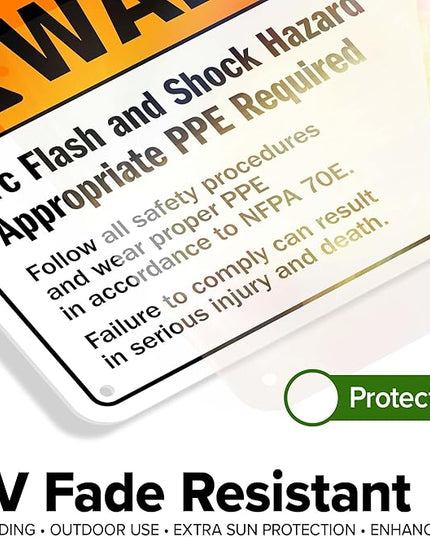 Warning Arc Flash And Shock Hazard Appropriate PPE Required Sign, 10x7 Inches, 55 mil thick HDPS (high density polystyrene), Made in USA by My Sign Center