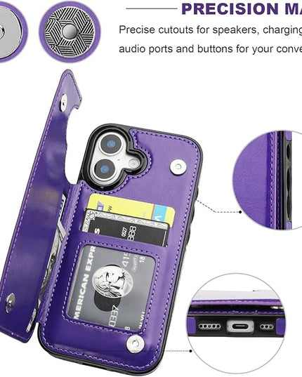ONETOP Compatible with iPhone 17 Wallet Case with Card Holder, PU Leather Kickstand Card Slots Case, Double Magnetic Clasp and Durable Shockproof Cover 6.3 Inch (Purple)