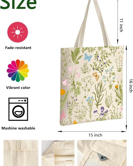 AUSVKAI Canvas Tote Bag Aesthetic for Women, Cute Reusable Cloth Cotton Bags for College Shopping Beach Grocery Trendy Gifts