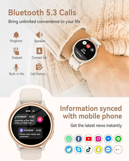 Smart Watches for Women(Answer/Make Calls), 1.27'' AMOLED Screen Activity Trackers with Heart Rate/Sleep/SpO2 Monitor, Smartwatch for iPhone/Samsung/Android, 120+ Sport Modes IP68 Fitness Watch 3Bands