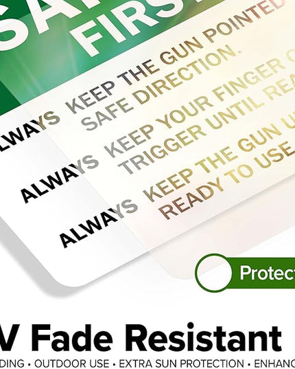 Safety First Always Keep The Gun Pointed In A Safe Direction Sign, 10x7 Inches, 4 Mil Vinyl Decal Stickers Weather Resistant, Made in USA by My Sign Center
