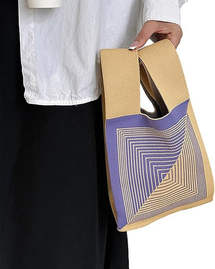 Women's Wrist Knot Tote Bag Small Crochet Wristlet Handbag Aesthetic Cute Knit Purse (Very Small Size)