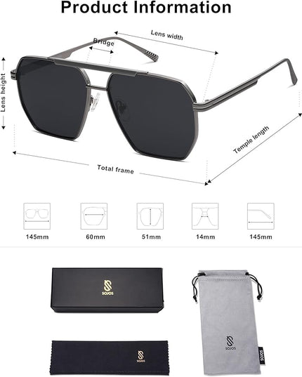 SOJOS Retro Oversized Square Polarized Sunglasses for Women Men Vintage Shades Classic Large Metal Sun Glasses