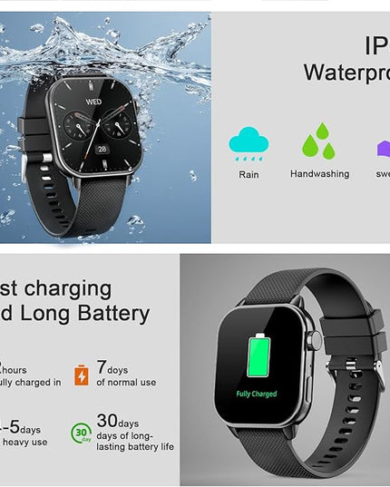 Smart Watch for Men Women, 1.85'' AMOLED HD Fitness Watch with 120+ Sports Modes, Bluetooth Call/Heart Rate/Sleep Monitor/Pedometer, Smartwatch for Android iOS, IP68 Waterproof, Black