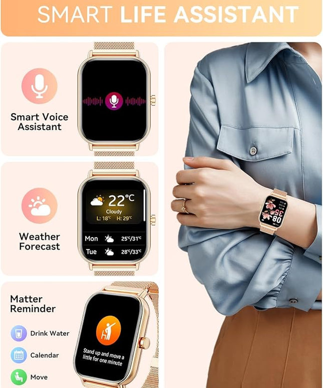 Smart Watch for Women Men, Fitness Tracker Watch for Android Phones iPhone Compatible, 1.85" Smart Watches for Women Men, 110+ Sport Modes Smartwatch (2 Strap)