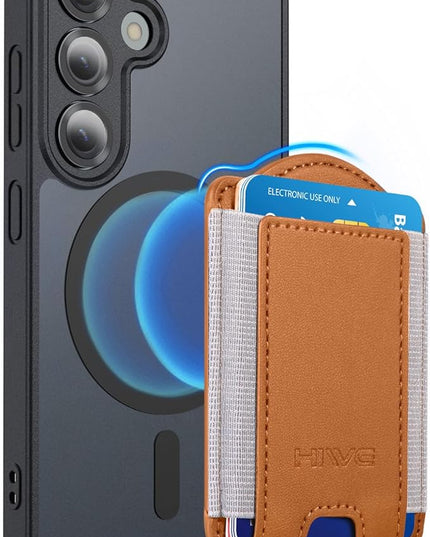 HiWe for MagSafe Wallet for Galaxy S25/S24 Series with Magnetic Case and iPhone 17/16/15/14/13/12 Series, No Case, 6 Cards Holder, RFID Leather Slim, Brown
