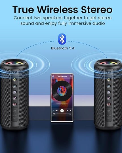 Portable Bluetooth Speaker, 2026 Bluetooth 5.4 Wireless Speaker with 20W HD Loud Stereo Sound, 20H Playtime, LED Lights, IP7, TWS Pairing, Built-in Mic, for Outdoor, Home, Beach, Party, Gift