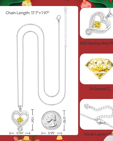Infinity Love Heart Birthstone Necklace for Women Wife, S925 Sterling Silver Anniversary for Women Wife Birthday Gift for Her Girlfriend Mom Daughters, I Love You Women's Jewelry 18k Rose Gold Filled