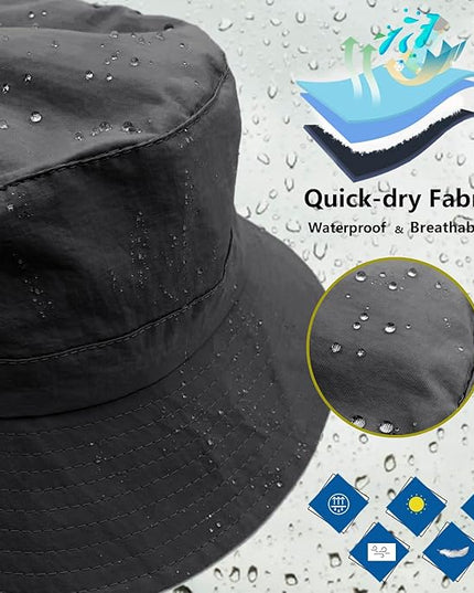 woogwin Waterproof Bucket Rain Hat with Chin Strap Quick Dry Packable Boonie Sun Hat Safari Hat UV Protection