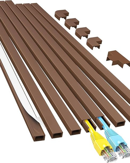 Yecaye Cord Hider, 113in Brown Cord Covers for Wires on Wall, One-Cord Cord Organizer, Easy Install Cable Management Kit, Cord Cover Home Office, W0.59in H0.4in, Brown