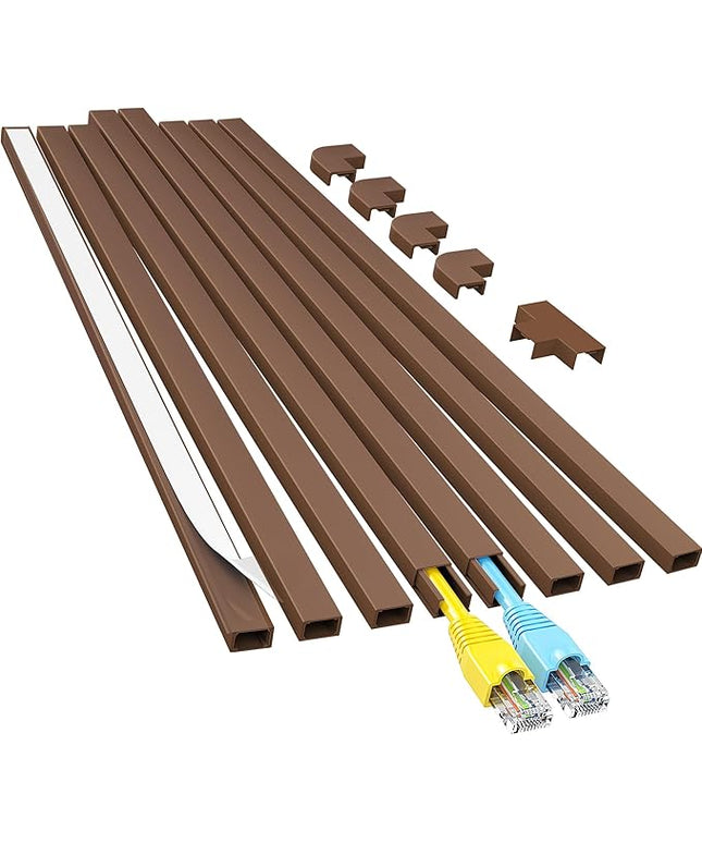 Yecaye Cord Hider, 113in Brown Cord Covers for Wires on Wall, One-Cord Cord Organizer, Easy Install Cable Management Kit, Cord Cover Home Office, W0.59in H0.4in, Brown