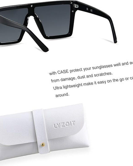 LYZOIT Square Oversized Sunglasses for Women Men Big Flat Top Fashion Shield Large UV Protection Rimless Shades