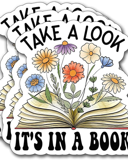 (3Pcs) Take a Look It's in a Book Sticker, Decorate Books Laptop Phone, Water Bottles Kindles Stickers, Tumbler Waterproof Vinyl Decorate Sticker 3" Inch