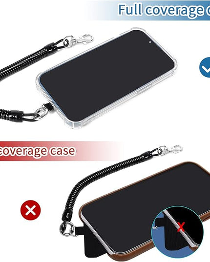 Doormoon Phone Lanyard Tether with Patch*2, Carabiner*1, Bottle Opener Carabiner*1, Stretchy iPhone Lanyard Anti Theft Phone Strap for Anti-Drop Outdoor Compatible for iPhone Most Smartphones, Black