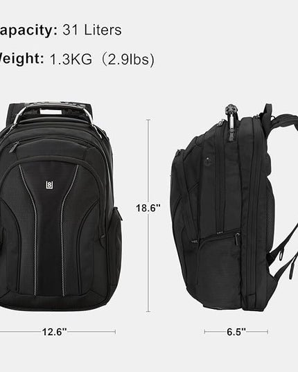 LEVEL8 Laptop Backpack, Work Backpack for Men Women, Travel Computer Bag for Business Fits 15.6" Laptop and Notebook - Black