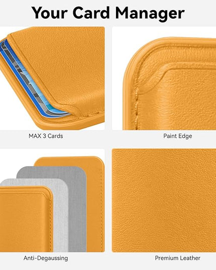 Magnetic Mag-safe Wallet Cell Phone Card Holder for iPhone 15 Series, Stronger Magnetic RFID Leather Phone Wallet Stick on Series of iPhone 17/16/15/14/13/12 Pro/Promax, Yellow