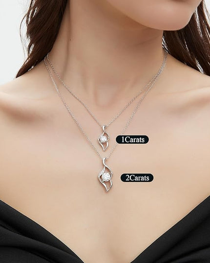 G&GEMSJEW Heart Necklaces for Women, 1-2 Carats Moissanite, 18K White Gold-Plated 925 Sterling Silver Round Brilliant Cut Moissanite Imitation Diamond Necklaces, Jewelry Gifts for Christmas Valentine's Day,Anniversary Present for Wife Women
