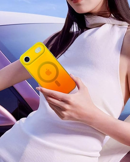 Aesthetic Case for iPhone Air Case for Women Girls [Compatible with Magsafe] Cute Girly Trendy Glitter Sparkly Rainbow Magnetic Protective Phone Cover, Matte Iridescent Yellow & Orange