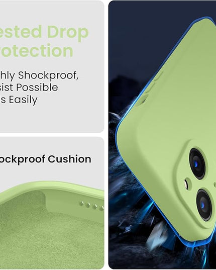 FireNova Designed for iPhone 14 Case, Silicone Upgraded [Camera Protection] Phone Case with [2 Screen Protectors], Soft Anti-Scratch Microfiber Lining Inside, 6.1 inch, Tea Green
