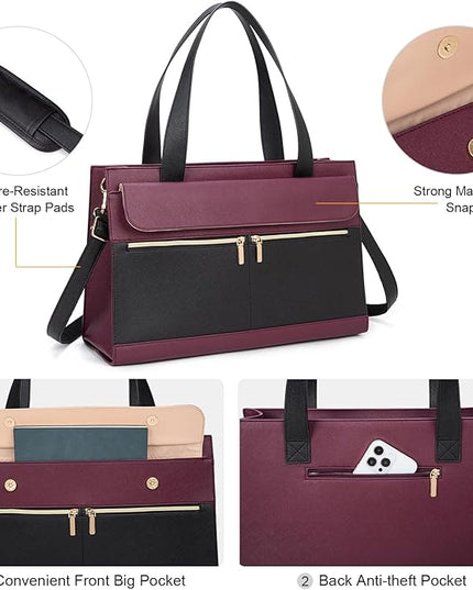Laptop Bag for Women 15.6 Inch, Professional Tote Briefcase Purse, Eco-friendly Leather Teacher Bag Work Bag for Business