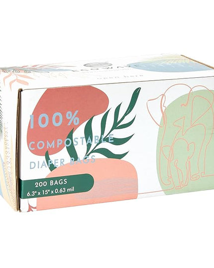 ECO WAVE Compostable Diaper Bags, 200 bags, ASTM D6400, EN 13432, US BPI and Europe OK Compost Home Certified Disposable Biodegradable Baby Poop Bags