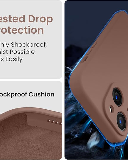 FireNova Designed for iPhone 14 Case, Silicone Upgraded [Camera Protection] Phone Case with [2 Screen Protectors], Soft Anti-Scratch Microfiber Lining Inside, 6.1 inch, Light Brown