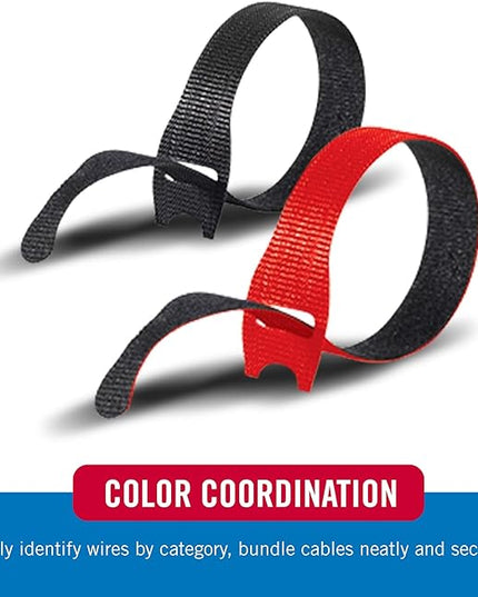 VELCRO Brand Cable Ties, 100Pk - 8 x 1/2" Red and Black, Reusable Alternative to Zip Ties, ONE-WRAP Thin Pre-Cut Cord Organization Straps, Wire Management for Office or Home, VEL-30200-AMS, Black/Red