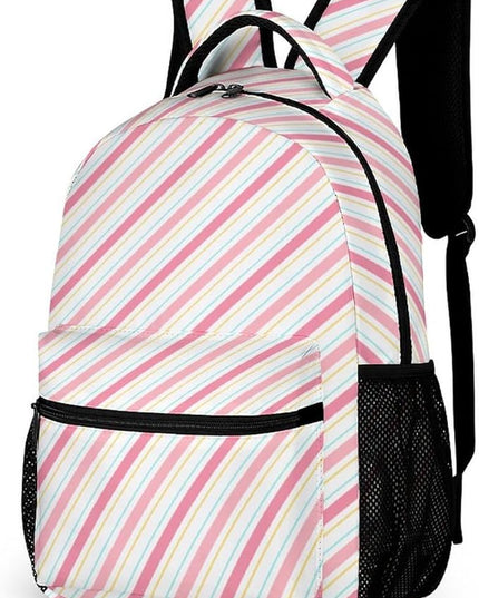 Fashion Pink Red Stripes Backpack Lightweight Large Capacity Laptop Daybag for Travel Work