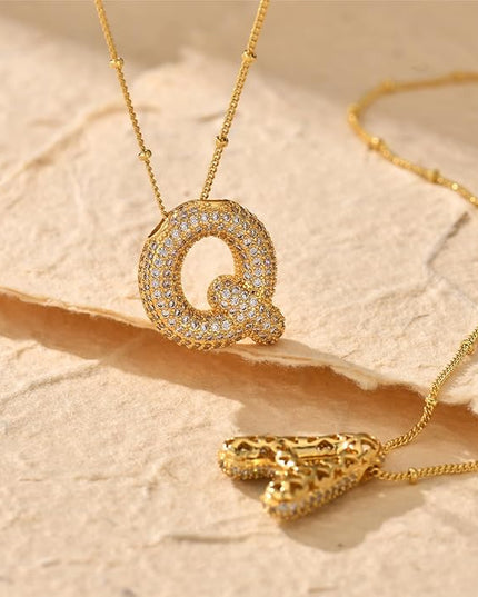 LUCA SMITH Initial Necklaces for Women, Dainty Balloon Bubble Letter, Name Letter Alphabet Pendant Layered Choker Chain Jewelry Gift