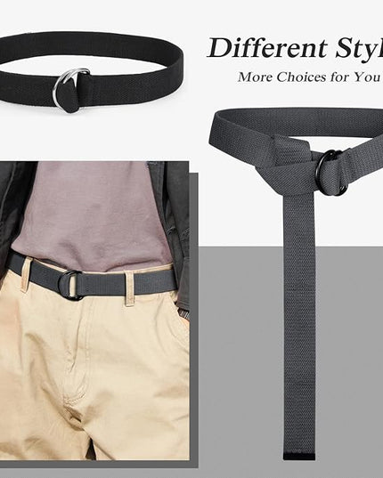JASGOOD Men Canvas Belt Web Fabric Casual Belt with Black Double D-ring 1 1/2" Wide Set of 2