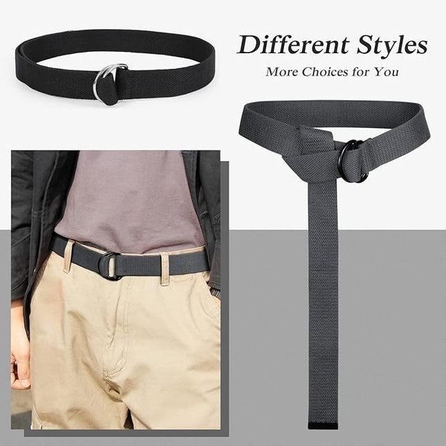 JASGOOD Men Canvas Belt Web Fabric Casual Belt with Black Double D-ring 1 1/2" Wide Set of 2