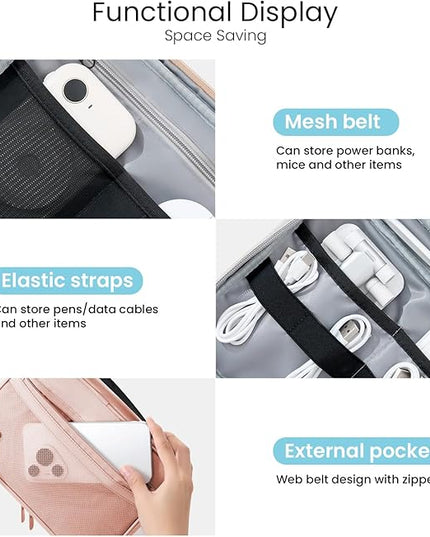 Electronics Organizer Bag, Portable Cable Organizer Case Travel Electronic Accessories Storage Case - Travel storage bag for Cables, Chargers, Phone, SD Cards - Pink