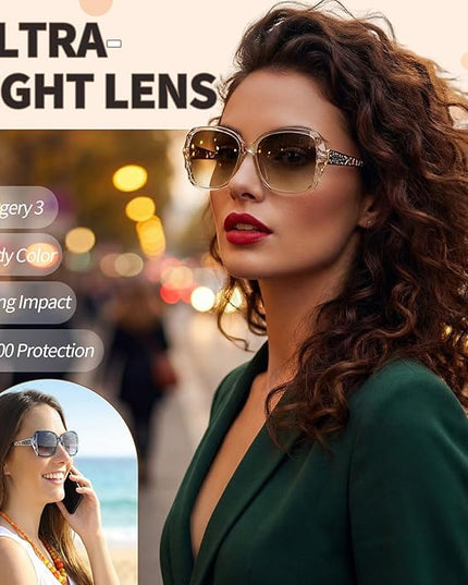 DragonflyDreams 4 Pcs Women Large Sunglasses, UV 400 Glasses Oversized Classic Trend Ladies Sunglasses Sparkling Large Frame