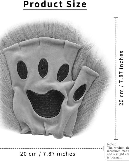 HAOAN Wolf Paw Gloves Faux Fur Cat Fingerless Mittens Winter Warm Cosplay Halloween Fancy Party Costume Accessories