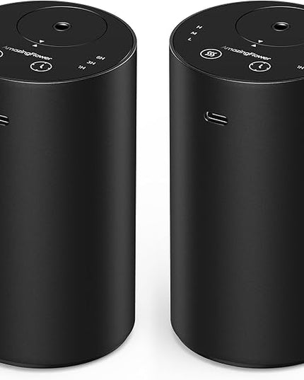 Waterless Essential Oil Diffuser, Rechargeable Scent Diffusers with 3 Mist Levels & Timers, Portable Aromatherapy Diffuser for Home Car Room Studio Office, Black Metal 2 Pack