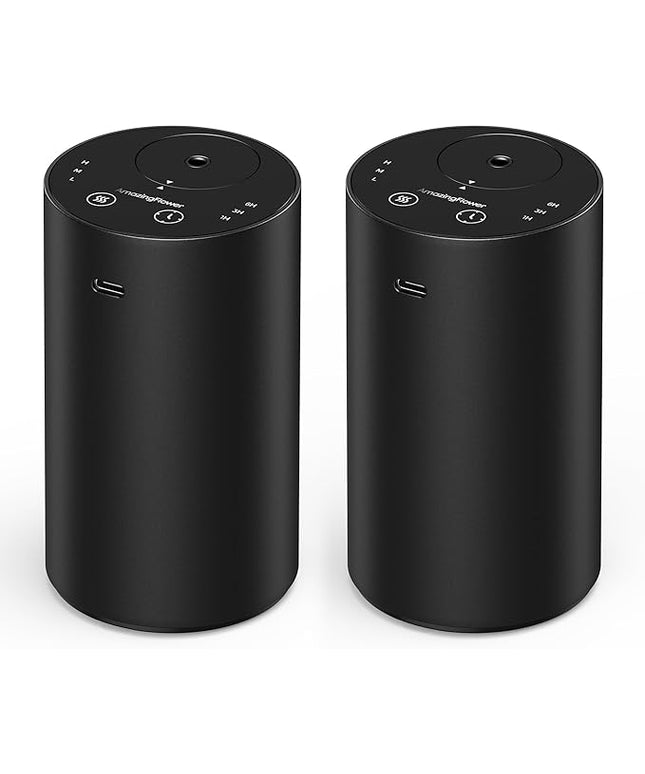 Waterless Essential Oil Diffuser, Rechargeable Scent Diffusers with 3 Mist Levels & Timers, Portable Aromatherapy Diffuser for Home Car Room Studio Office, Black Metal 2 Pack
