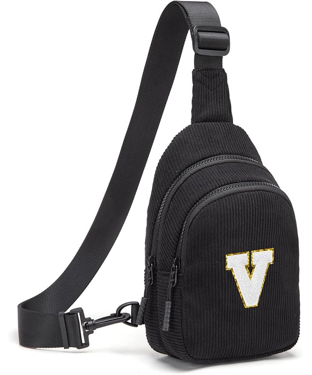 Viverte Small Corduroy Sling Bag Initial Crossbody Bag Fanny Pack for Girls Personalized Birthday Gifts for Teen Girls Gifts