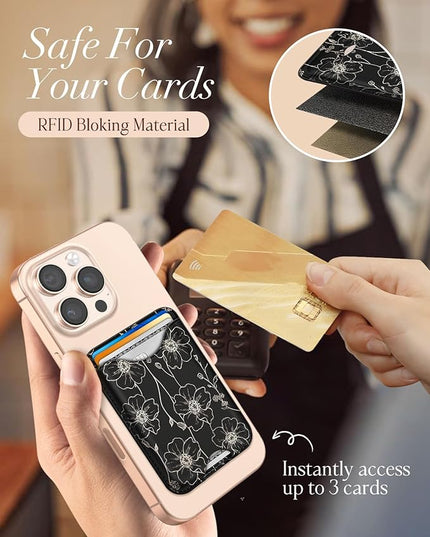 Shorogyt Compatible with Magsafe Wallet Magnetic Card Holder - Line Flower Phone Wallets for Women Teen Girls Cute for iPhone 17/16/15/14/13/12 Series Slim for Apple Mag RFID Magnet, Fit 3 Cards