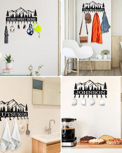 Hppybiry Personalized Metal Key Rack Hooks, Key Holder Wall Mounted Key Hooks, Mountain, Grove Theme Wall Decoration Hooks, Key Hanger Organizer for Living Room, Entryway, Bathroom, Office Decor
