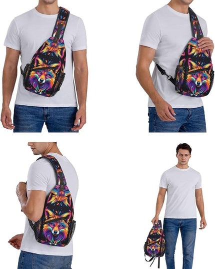 Animal Face Sling Bag Crossbody Bags Chest Bag Backpack for Travel Running and Hiking for Men Women Colorful Fox