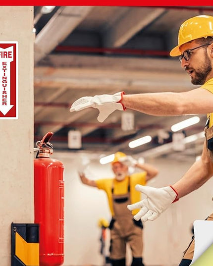 OLANZU Pack of 5 Fire Extinguisher Stickers 4"x 12"- 5 Mil Vinyl - Fire Extinguisher Sign for business with Arrow- Durable Self Adhesive, Weatherproof and UV Protected-Ideal for Office, Home and Outdoor places