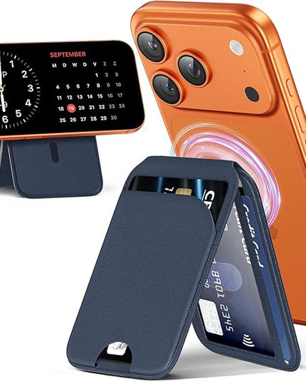 Magnetic Wallet for iPhone - Mag-Safe Wallet Lightweight Magnetic Phone Stand Adjustable Leather Card Holder for iPhone 17/16/15/14/13/12 Series, Not for Mini (Dark Blue)