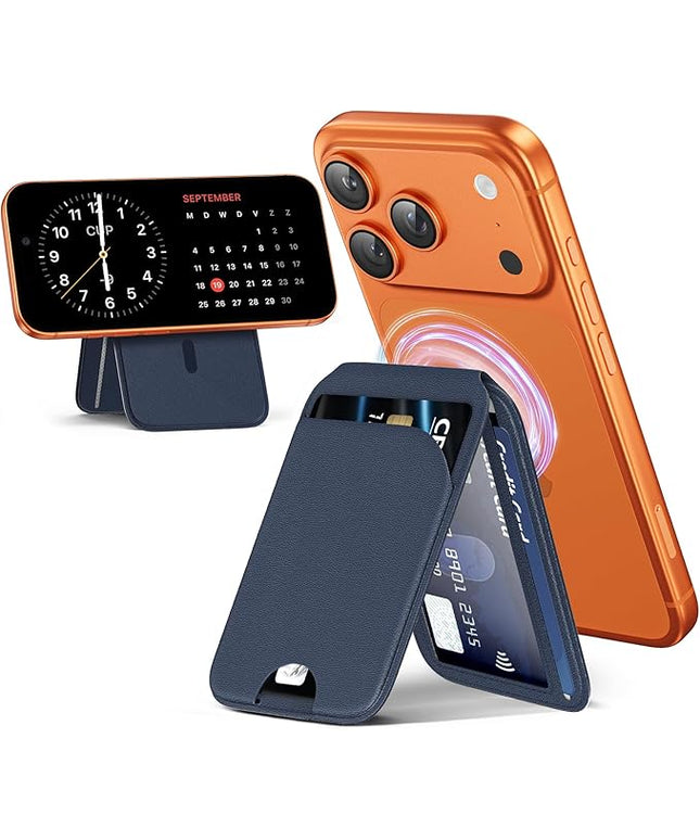Magnetic Wallet for iPhone - Mag-Safe Wallet Lightweight Magnetic Phone Stand Adjustable Leather Card Holder for iPhone 17/16/15/14/13/12 Series, Not for Mini (Dark Blue)