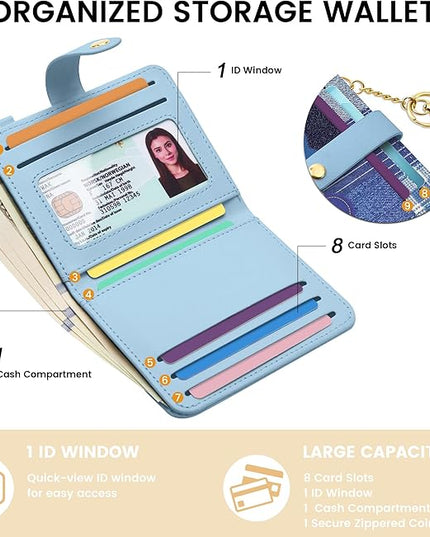 Sodsay Small Slim Wallet Women RFID Blocking, PU Leather Bifold Ladies Wallet with Zipper Coin Pocket, Thin Cute Travel Card Wallets for Girls, Blue Deep Wish