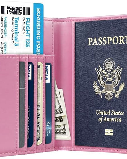 Passport Holder Cover Travel RFID Blocking Passport Cover Rose Gold Cute Flowers Passport Wallet with Elastic Band for Women