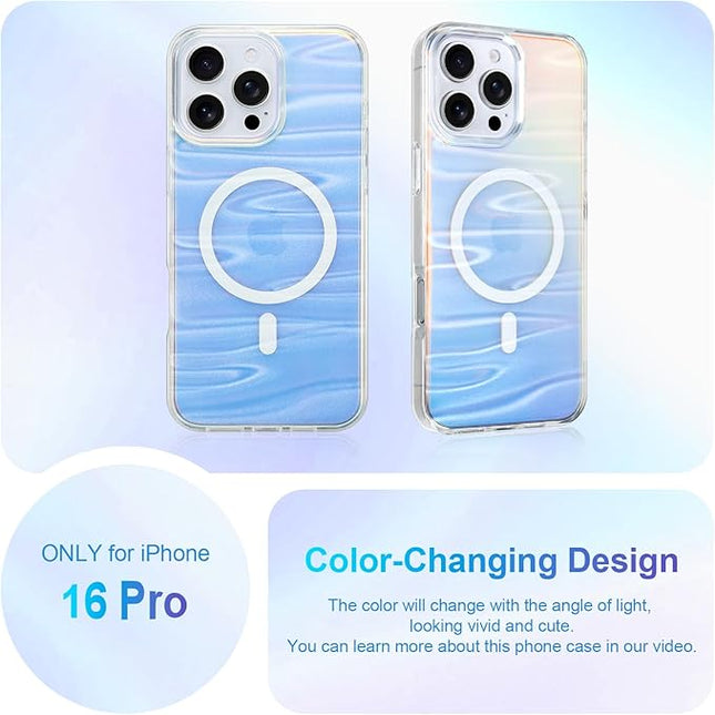 Cute Case for iPhone 16 Pro Case for Women Girls [ Compatible with Magsafe ] Clear Glitter Girly Aesthetic Rainbow Sparkly Bling Magnetic Phone Cover, Iridescent Milky Way
