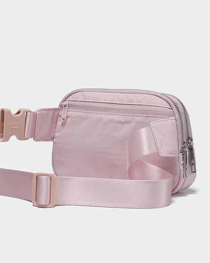 Pander Everywhere Belt Bag for Women, 5 Zipper Pockets Nylon Crossbody Fanny Pack Purse (Pink).